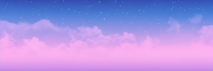 Poster - The sky is painted in soft pink and blue hues, dotted with sparkling stars and fluffy clouds
