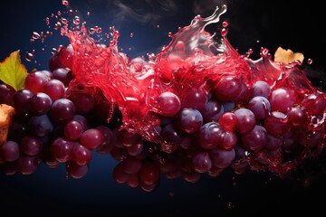 Aufkleber - A bunch of ripe grapes is being showered with splashes of water, creating a dynamic and refreshing display of freshness and vitality
