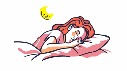 Wall Mural - Sleeping woman in bed. Cute cartoon vector illustration.