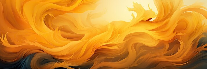 Aufkleber - A vibrant painting depicting the intertwining dance of yellow and blue waves under a radiant sun in the background