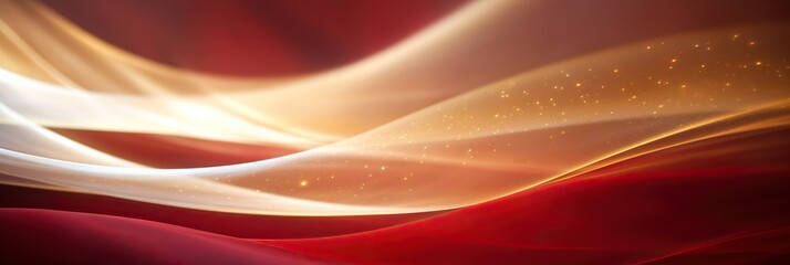 Poster - Abstract red and gold wave background with flowing lines and light particles, creating a dynamic and elegant design.