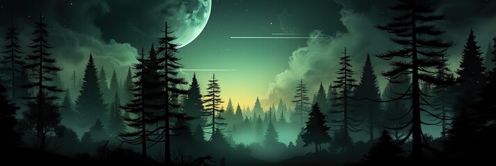 Sticker - A serene night scene illuminated by a full moon, casting a soft glow on the silhouette of tall trees standing tall against the starry sky