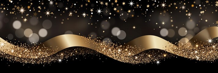 Poster - A mesmerizing black backdrop adorned with sparkling gold glitter and twinkling stars, creating a magical and enchanting ambiance