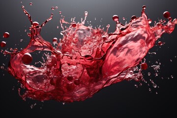 Leinwandbilder - A vibrant red liquid wine  splashes energetically into the cool, calm water, creating mesmerizing patterns and ripples