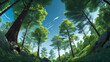 Forest trees low angle landscape panorama