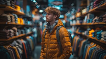 Wall Mural - man shopping in clothing store style background