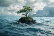 Lone Tree on Island in Ocean A Photorealistic Surreal Seascape