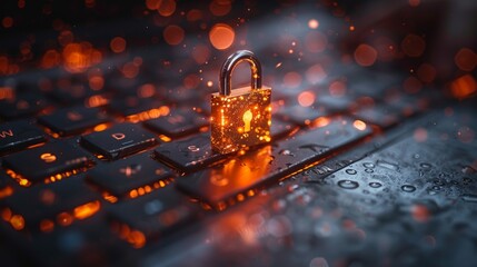 Leinwandbilder - A businessman is using a laptop computer with a digital padlock on the internet networking with cloud computing and data management, cybersecurity.