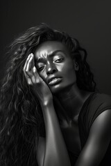 Wall Mural - Professional Photography of a Supermodel in a Dramatic Black-and-White Portrait, Showcasing The Intensity, Generative AI