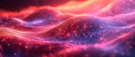 Leinwandbilder - Big data visualization futuristic technology background. Beautiful motion waving dots texture with glowing defocused particles. Represents the glow of a fractal element in a futuristic environment