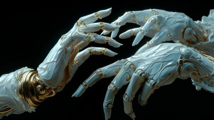 Leinwandbilder - Robot and human hands touching on virtual network interface for the future. Artificial intelligence technology concept.