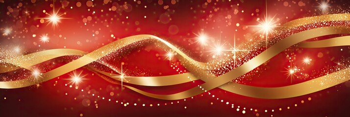 Poster - A vibrant red and gold background twinkles with an array of sparkles, creating a mesmerizing and enchanting display of color and light