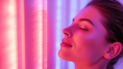 Beautiful woman steamed in a infrared sauna. SPA resort treatment. Beauty therapy, relaxing steam room, sauna therapy concepts