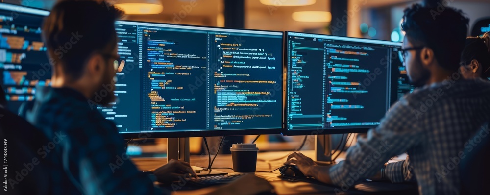 Software Developers Working on Code at Night in Modern Office Stock ...