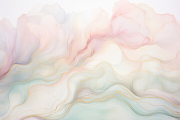 Poster -  abstract painting with soothing pastel colors layered on a pristine white background, evoking a sense of tranquility and creativity