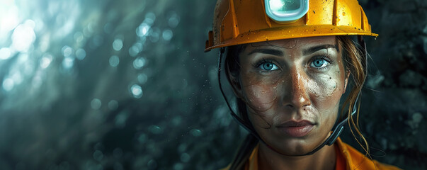 Female miner in hard hat