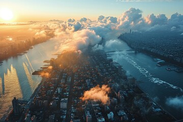 Sticker - A vast expanse of water beneath a canopy of billowing clouds, creating a surreal and mesmerizing scene of natures beauty