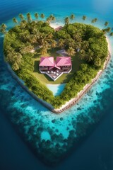 Wall Mural - A breathtaking view of a heart-shaped island adrift in the vast expanse of the ocean, a masterpiece sculpted by the forces of nature