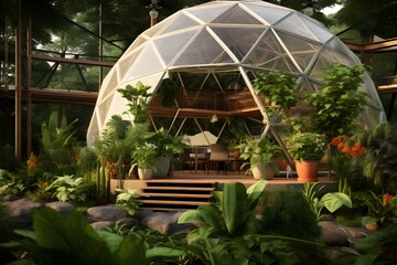 Wall Mural - Geodesic dome greenhouse filled with exotic plants.
