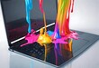Colored liquid coming out of a laptop. AI generated