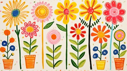 Sticker - A vibrant painting featuring a plethora of colorful flowers blooming on a pristine white background, showcasing natures beauty in full bloom