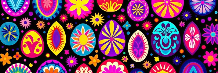 Sticker - A vibrant group of Easter eggs in assorted colors, creating a cheerful and festive display of celebration and creativity