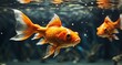 Animate a sequence of a goldfish gliding through a pond, with ultra-realistic attention to its fluid movements, the distortion of water around its body, and the vibrant reflections -Ai Generative