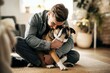 © InputUX - Affectionate embrace between a man and his bulldog, showcasing a deep bond and authentic emotional connection.