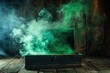 © darshika - open pandoras box with green smoke on a wooden background  high contrast image