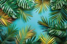 Colorful Tropical Palm Leaves Background For Summer Fashion Concept.