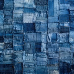 Poster - A piece of blue fabric intricately designed with a pattern of squares and lines, creating a captivating visual puzzle