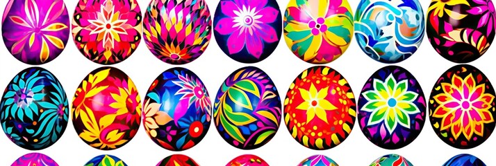 Poster - A lively assortment of differently colored Easter eggs sit nestled together, creating a vibrant and festive display