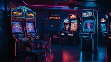 Arcade Games Room Neon Light Colorful, Blue Tone