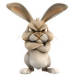 Grumpy rabbit with furrowed brows and downturned mouth.