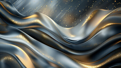 Poster - a silver and golden flowing background in a blueblack