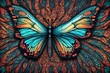 an butterfly with intricate and colorful scared geometry design detailed eyes