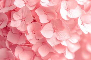 Wall Mural - Delicate natural floral background in light pink pastel colors. Hydrangea flowers in nature close-up with soft focus. generative ai.