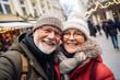 © Tetiana - Elderly happy couple enjoying life together styling clothes family portrait Generative AI technology picture image