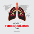 World Tuberculosis Day design. It features a pair of lung and world map. Vector illustration