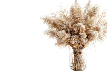 A Vase Filled With Dry Grass. A clear glass vase filled with dried grass stands. The dried grass is neatly arranged within the vase.