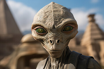 Sticker - Generative AI illustration portrait of extraterrestrial mysterious alien during daytime