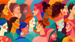 group of people with diverse representation and cultures, ethnic community colorful illustration in profile view