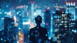 © Matcha_09 - Business growth analysis with man on blurred blue city light background