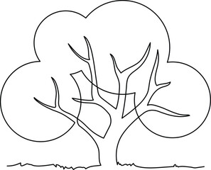 Wall Mural - Lonely tree. Landscaped park with path and tree.  A place to relax in nature. Continuous line drawing. Vector illustration.