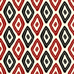 Wall Mural - Small black and red rhombuses isolated on a white background. Geometric seamless pattern. Vector simple flat graphic hand drawn illustration. Texture.