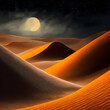 Abstract orange color Sand and desert landscape at night on digital art concept.