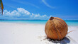 © Bordinthorn - A serene and picturesque scene featuring a coconut resting on a sandy beach under a clear blue sky