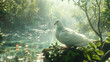 Create a serene depiction of a white pigeon amidst a peaceful setting