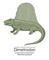 Poster - Dimetrodon, one of the earliest relatives of mammals, Permian period synapsid. Colorful illustration on a white background