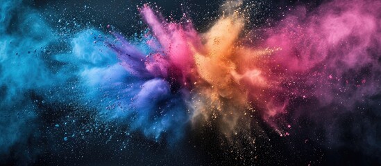 Wall Mural - Colored powder explodes on dark surface.